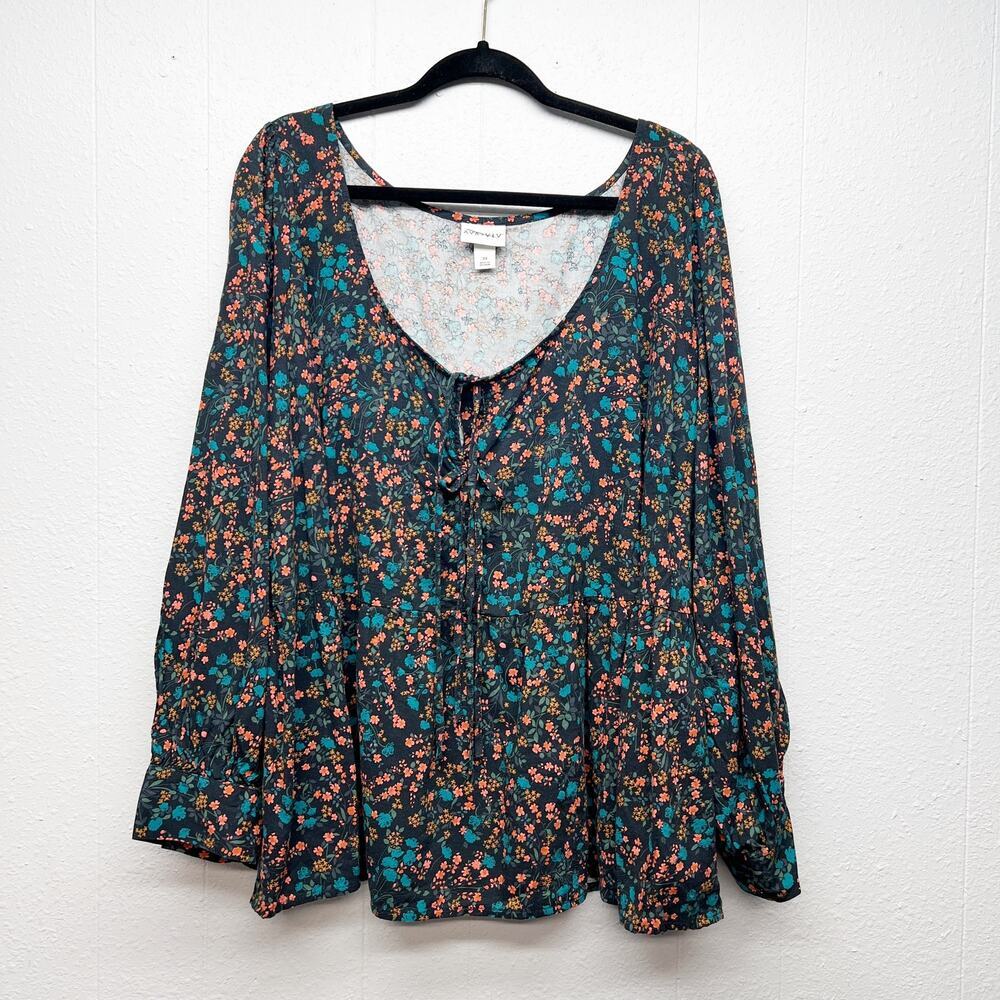 Ava & Viv Dark Floral Top Womens 3X Floral Fairy Boho Cottagecore Relaxed